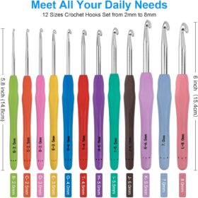 MECHEER Ergonomic Crochet Hook Set with Case – 51-Piece All-in-One Knitting Kit for Beginners & Pros, 12 Aluminum Hooks with Soft Grip Handles for Arthritis Relief