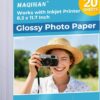 Premium Glossy Photo Paper - 8.3" x 11.7" Instant Dry Inkjet Paper (20 Sheets) for High-Resolution Photos & DIY Projects