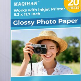 Premium Glossy Photo Paper - 8.3" x 11.7" Instant Dry Inkjet Paper (20 Sheets) for High-Resolution Photos & DIY Projects