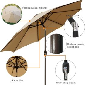 Blissun 9-Foot Aluminum Market Patio Umbrella with Crank Lift and Push Button Tilt - Fade-Resistant Outdoor Sun Shade for Deck, Yard, and Garden