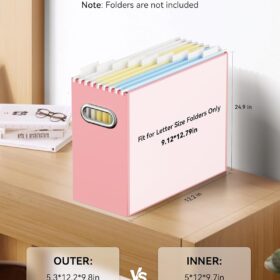 Oterri 2-Pack Letter Size File Organizer Box – Collapsible Cardboard Storage Boxes for Desk, Classroom, & Home Office (Pink)