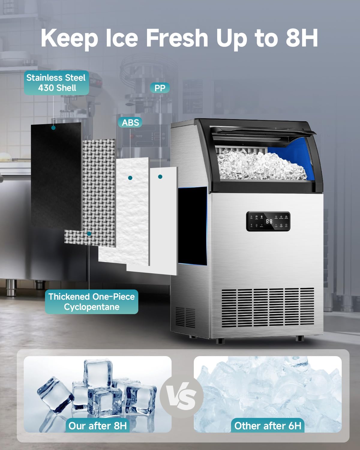 EUHOMY 120lb Commercial Ice Maker Machine - Under Counter Stainless Steel Ice Cube Maker with 33lb Storage Bin, Water Filter, & Auto Cleaning for Home, Bar, and Restaurant