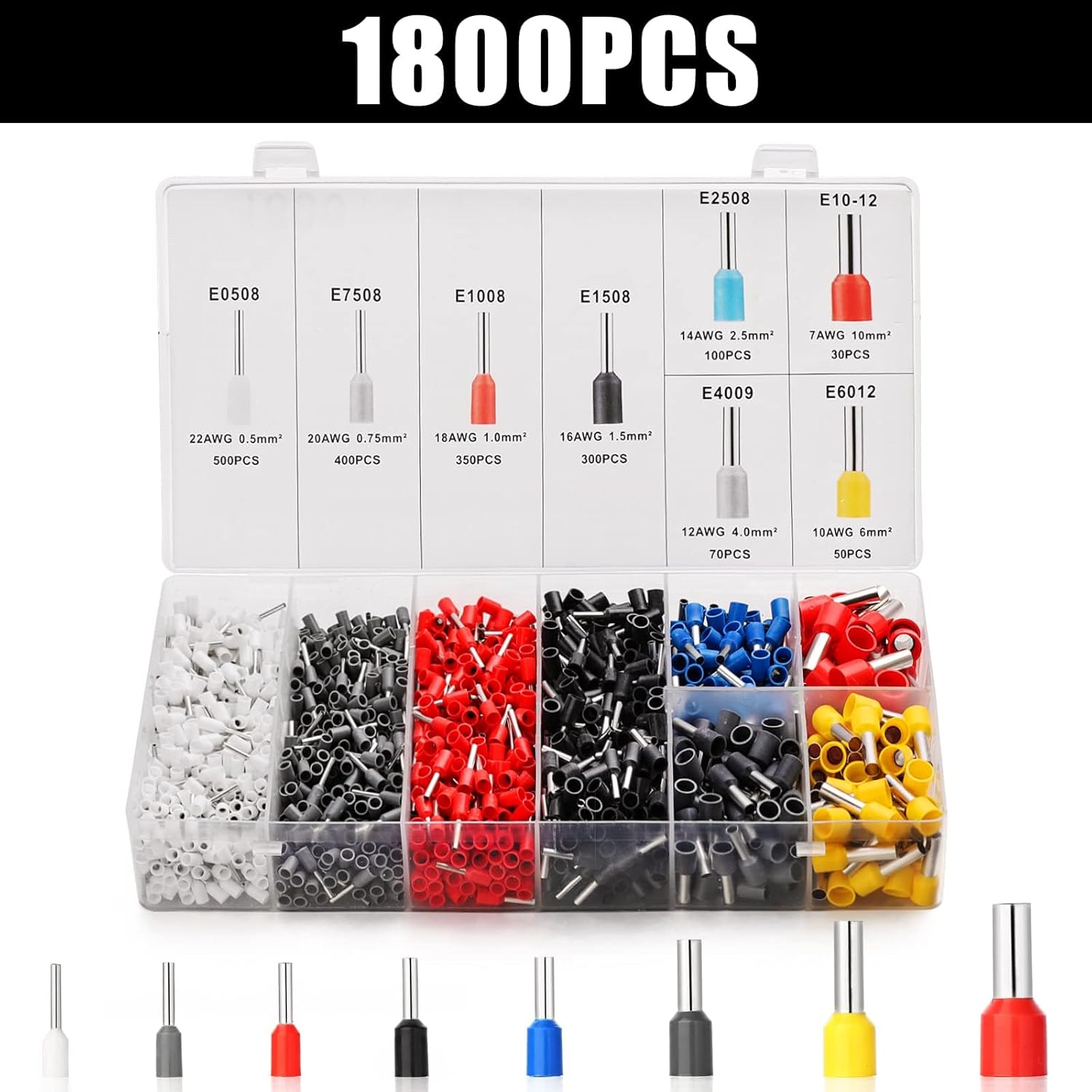 Sopoby 1800-Piece Ferrule Crimping Tool Kit – Self-Adjusting Ratchet Plier for AWG 28-7 Wire End Terminals