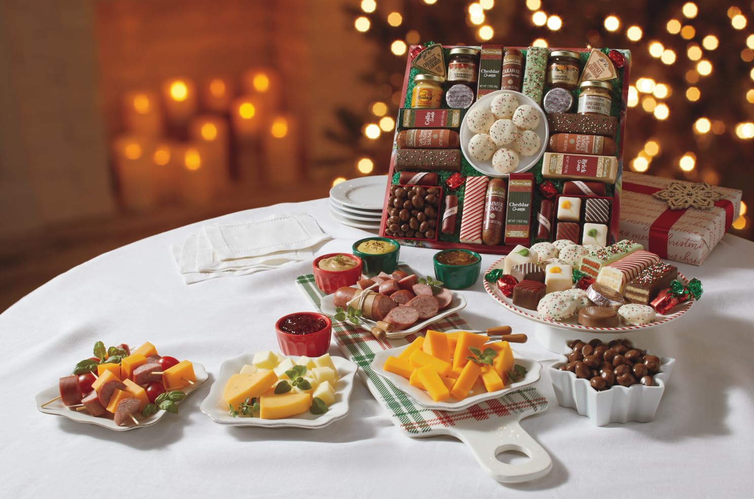 The Swiss Colony 27-Favorite Gourmet Food & Cheese Gift Box - Summer Sausage, Chocolates, Petits Fours & Snacks - Holiday & Party Sampler