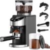 Gevi Electric Burr Coffee Grinder with 35 Precision Settings, Anti-Static Conical Burr Mill for Espresso, Drip & French Press, Includes Portafilter Holder, 240g Capacity, Matte Black