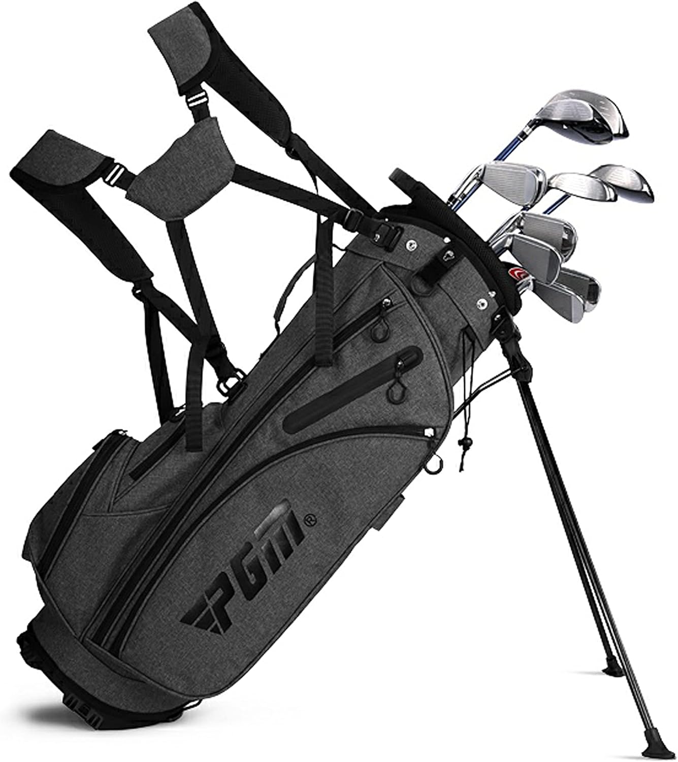 PGM G300 Men's Complete 12-Piece Golf Club Set – Titanium Driver, Draw-Biased Hybrid, Stainless Steel Irons, Alignment Putter & Stand Bag with Headcovers
