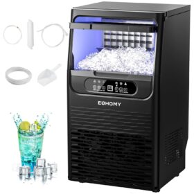 EUHOMY Commercial Ice Maker Machine - 80 lbs/24H, Under Counter Freestanding Ice Cube Maker with Water Filter, 36 Clear Cubes in 8-12 Mins, 12 lbs Storage for Home, Bar, Cafe
