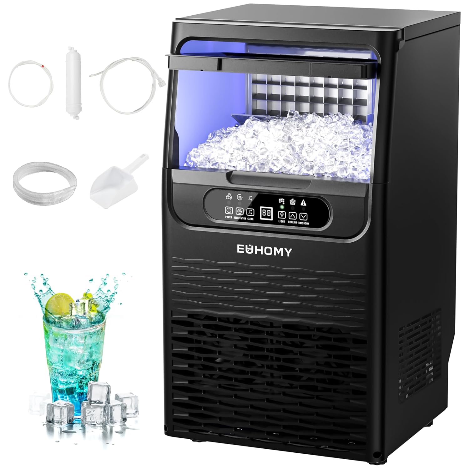 EUHOMY Commercial Ice Maker Machine - 80 lbs/24H, Under Counter Freestanding Ice Cube Maker with Water Filter, 36 Clear Cubes in 8-12 Mins, 12 lbs Storage for Home, Bar, Cafe