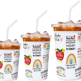 Teacher Appreciation Gifts - 3 Pcs Reusable Neoprene Iced Coffee Sleeves Cup Insulators for Hot & Cold Drinks - End of School Year, Birthday, Graduation Gift for Educators
