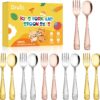 DRKIO 12-Piece Stainless Steel Toddler Utensils Set - Ergonomic Kids Flatware with Animal Embossing, Dishwasher Safe (Forks & Spoons)