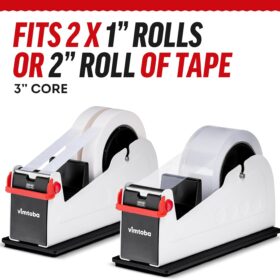 Heavy Duty 2-Inch Dual Roll Desktop Tape Dispenser – Weighted Non-Slip Base with Safety Blade Cover for Industrial, Office, and Warehouse Use
