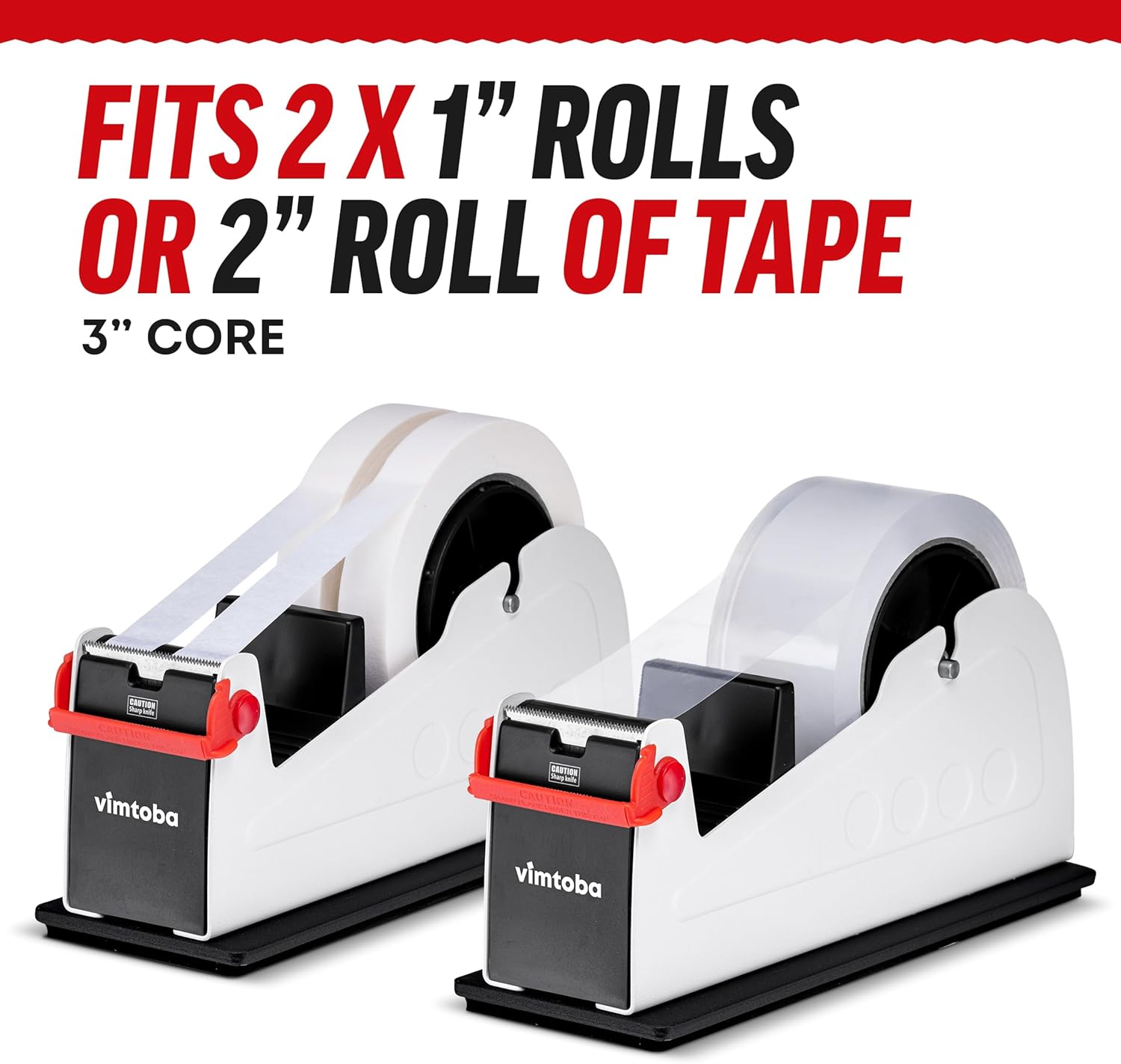 Heavy Duty 2-Inch Dual Roll Desktop Tape Dispenser – Weighted Non-Slip Base with Safety Blade Cover for Industrial, Office, and Warehouse Use