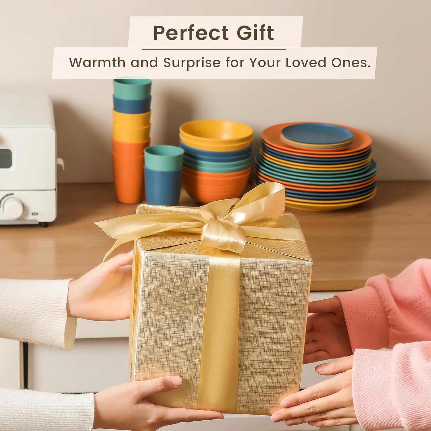 Homienly 40-Piece Wheat Straw Dinnerware Set – Unbreakable, Lightweight Service for 8 with Microwave & Dishwasher Safe Plates, Bowls, and Cups