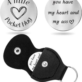 Pocket Hug Token Keychain for Men – Long Distance Relationship Gift, Funny Boyfriend Husband Gift from Girlfriend Wife, Engraved Stainless Steel Keepsake