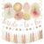 Champagne Gold & Beige Boho Bridal Shower Decorations Kit - 36pcs Fall Bachelorette Party Supplies with Bride to Be Banner, Paper Lanterns, Tissue Pom Poms, Tassel Garland & Fans