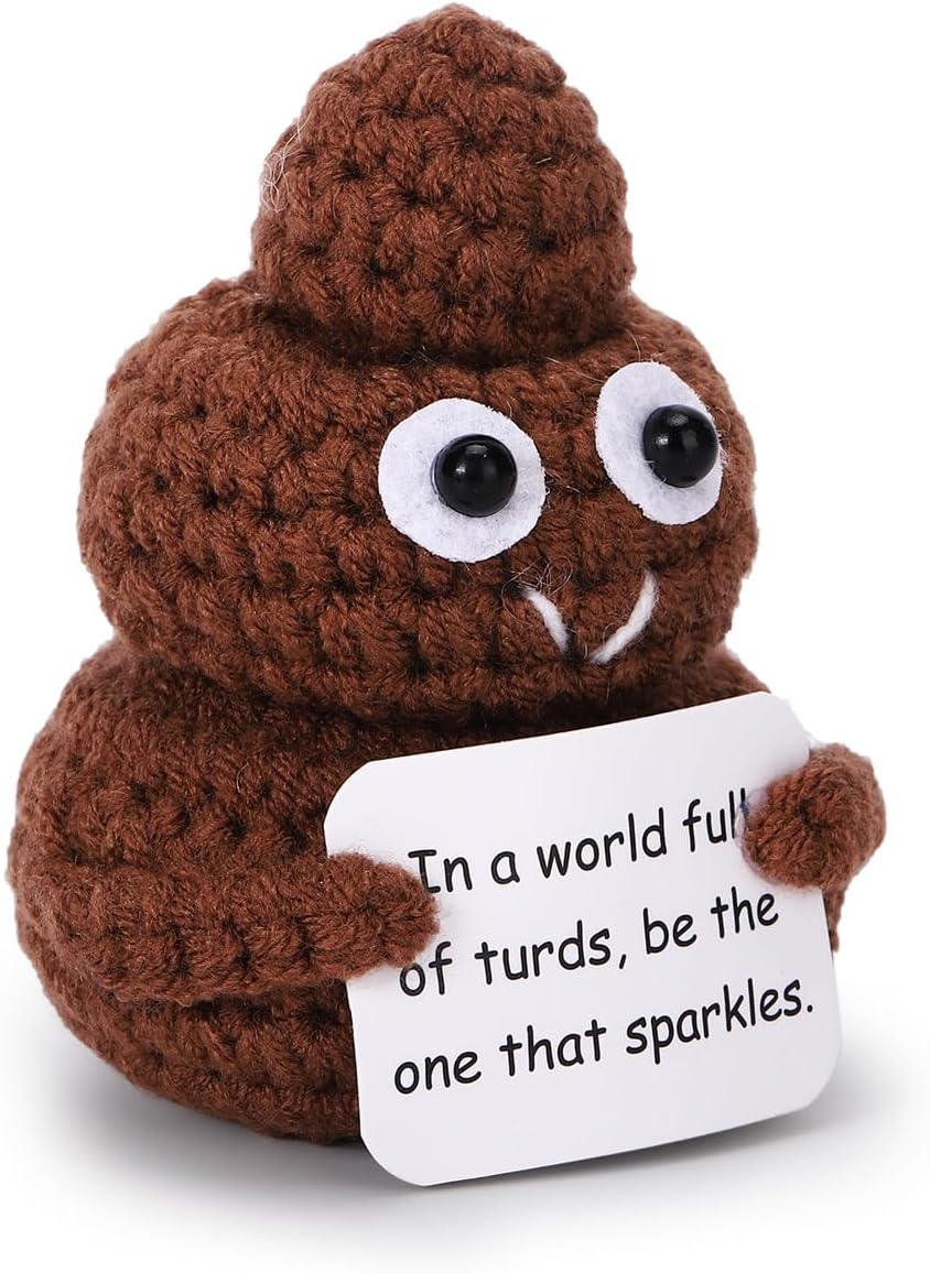 Inspirational Positive Doll & Gag Gift – Funny Knitted Office Decor for Desk, Stocking Stuffers for Women, Men, Coworkers & Best Friends