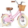 Glerc Little Molly Retro Girls Cruiser Bike – 14 Inch Vintage Bicycle with Wicker Basket, Training Wheels, and Kickstand for Toddlers & Kids