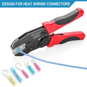 Ratcheting Wire Terminal Crimping Tool for Heat Shrink Connectors (AWG 22-10) - Professional Self-Adjusting Electrical Wire Strippers & Pliers