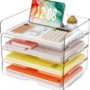 YKLSLH 4-Tier Acrylic Stackable Letter Tray Organizer – Clear Desk File Sorter for Office & Home