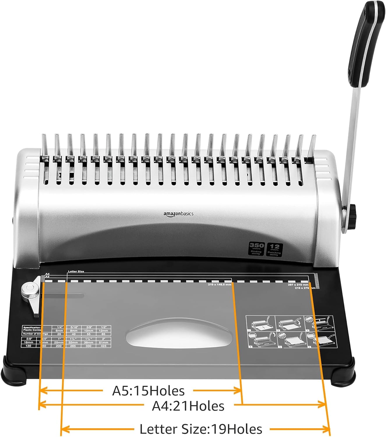 Amazon Basics Comb Binding Machine – 350 Sheet Capacity, Electric Punch for A4, Letter & A5