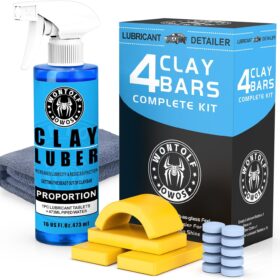 Wontolf Auto Detailing Clay Bar Kit – 4 Premium Clay Bars & Synthetic Clay Luber Lubricant – Ultimate Car Paint Decontamination System with Tablets, Spray Bottle & Microfiber Towel