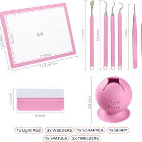 iVyne All-in-One Vinyl Weeding Kit: Rechargeable A4 Light Pad, Essential Craft Tools, and Patented Scrap Collector for Cricut, Silhouette & DIY Projects - Pink