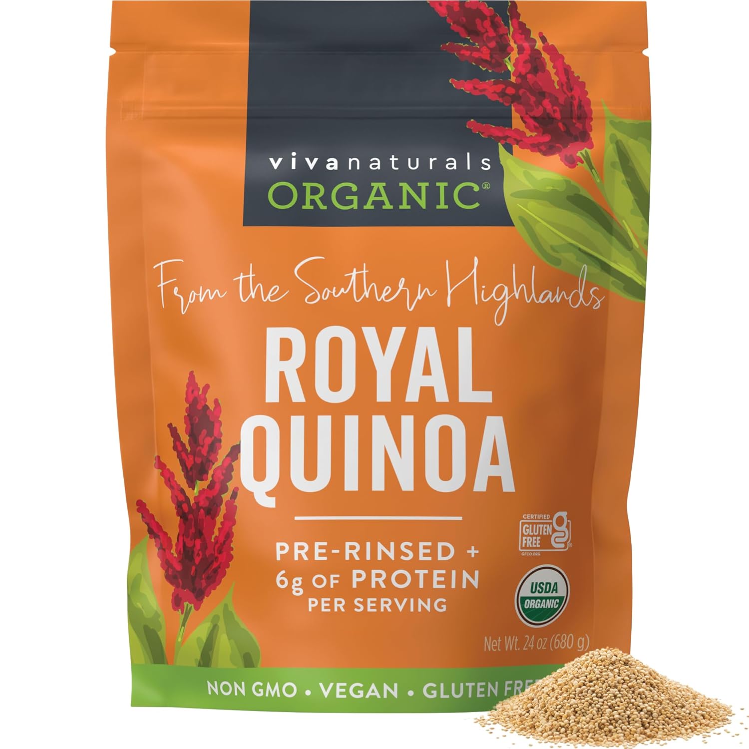 Viva Naturals Organic White Quinoa – 24 oz (1.5 lb) | Pre-Washed, USDA Certified, Gluten-Free & Non-GMO Plant Protein