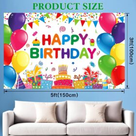 Happy Birthday Banner Backdrop - 6x3.6ft Colorful Party Decorations for Boys, Girls & Adults - Indoor & Outdoor Photo Background with Balloons & Cake Design