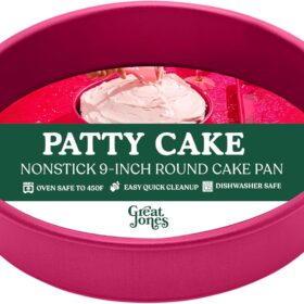Great Jones Patty Cake Nonstick Cake Pan – 9-Inch Round, Heavy-Duty Aluminized Steel, Premium Raspberry Color – Oven-Safe to 450°F