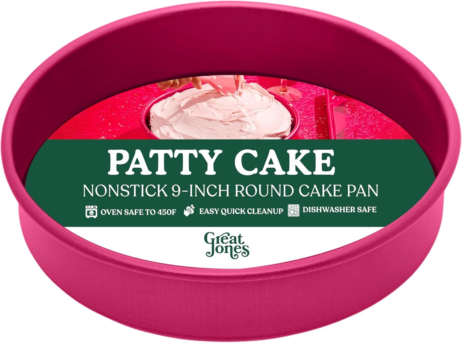 Great Jones Patty Cake Nonstick Cake Pan – 9-Inch Round, Heavy-Duty Aluminized Steel, Premium Raspberry Color – Oven-Safe to 450°F