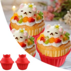 2-Pack Giant Silicone Cupcake Molds - Non-Stick Fluted Jumbo Cake Pans for Baking, Mousse, Jello & Bread - Watermelon Red