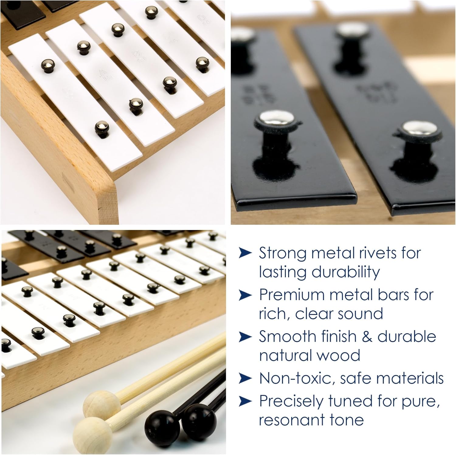 MINIARTIS 27-Note Glockenspiel Xylophone – Professional Percussion Instrument with 2 Octaves, Color-Coded Metal Keys, Wooden Beaters, and Portable Carrying Case for Kids, Students, & Adults