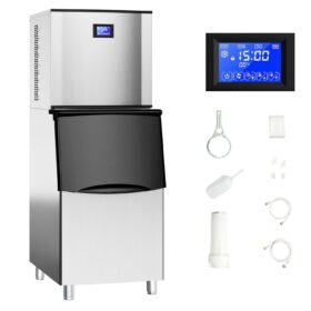 Commercial Ice Maker Machine - 560 lbs/24H Production with 350 lbs Storage Bin, Stainless Steel Ice Maker with 1200W Compressor & Auto-Cleaning for Restaurants, Bars, and Hotels