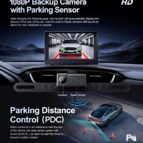 TC-1 1080P Backup Camera with Radar PDC System & 7 Inch Monitor - HD Rear View Kit with Night Vision, Parking Sensors, and IP69 Waterproof for Cars, Trucks, SUVs, and RVs