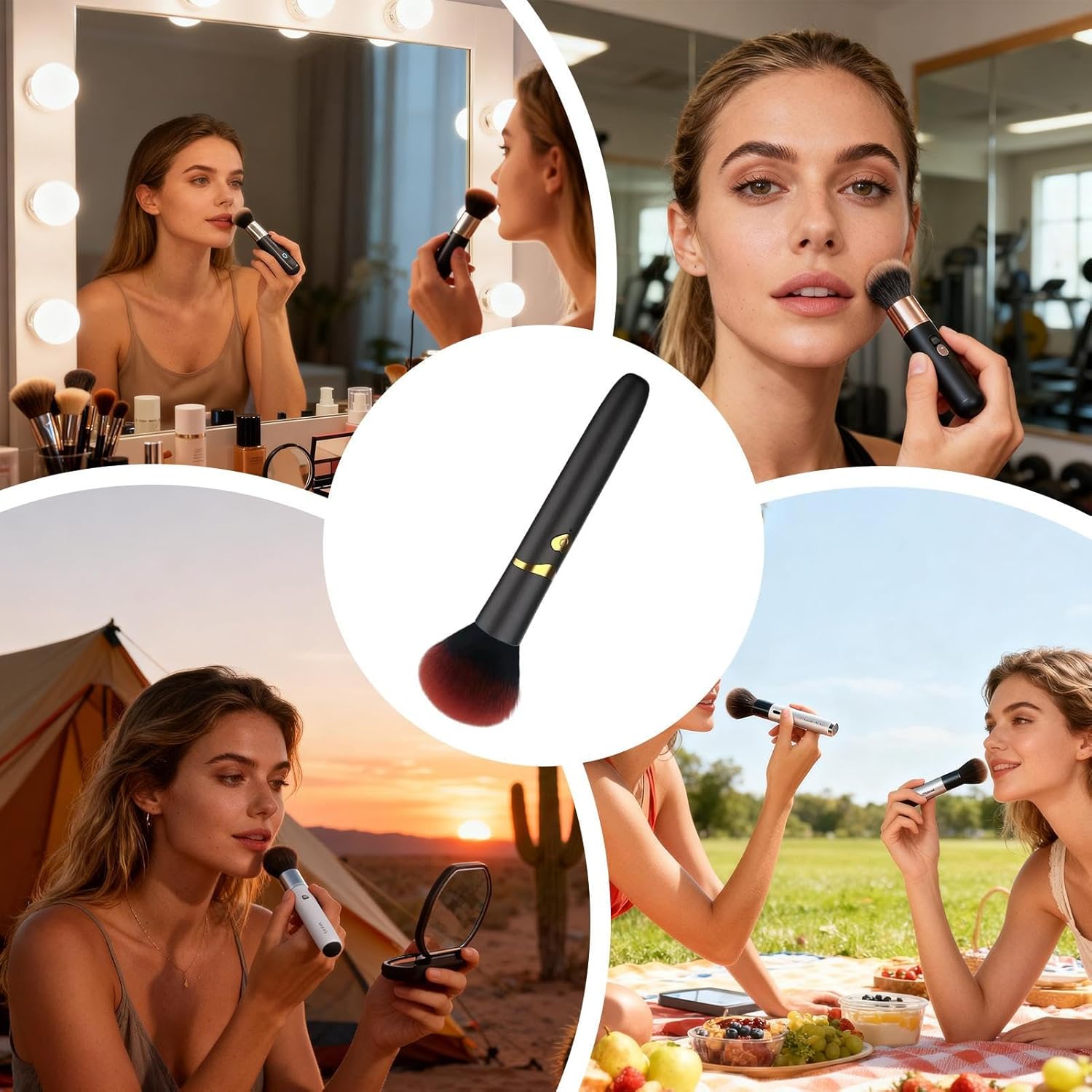 USB Rechargeable Vibrating Makeup Brush – Portable Electric Face Foundation Applicator for Liquid, Cream & Powder Blending