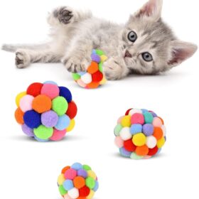 TUSATIY 3-Pack Cat Toy Balls with Bells - Soft Plush Fuzzy Kitten Balls - Interactive Chase, Chew & Play Sets for Indoor Cats & Kittens - Assorted Sizes (S, M, L)