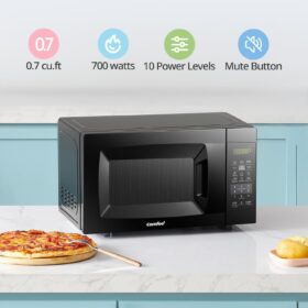 COMFEE' 0.7 Cu.Ft Countertop Microwave Oven - 700W with Sound On/Off, ECO Mode, Easy One-Touch Buttons & LED Display - Compact & Perfect for Dorms, Apartments, Offices (Black)