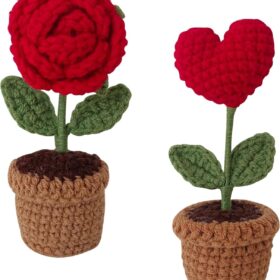 Hand-Crocheted Cotton Rose Flower & Heart Ornament Set – Everlasting Romantic Gift for Her, Home & Car Décor
