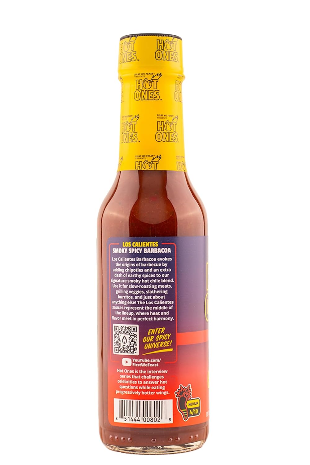 Hot Ones Los Calientes Barbacoa Hot Sauce - Smoked Red Jalapeno & Chipotle Blend, All-Natural Gluten-Free Ingredients, Perfect for BBQ, Tacos, and Marinades, 5 fl oz