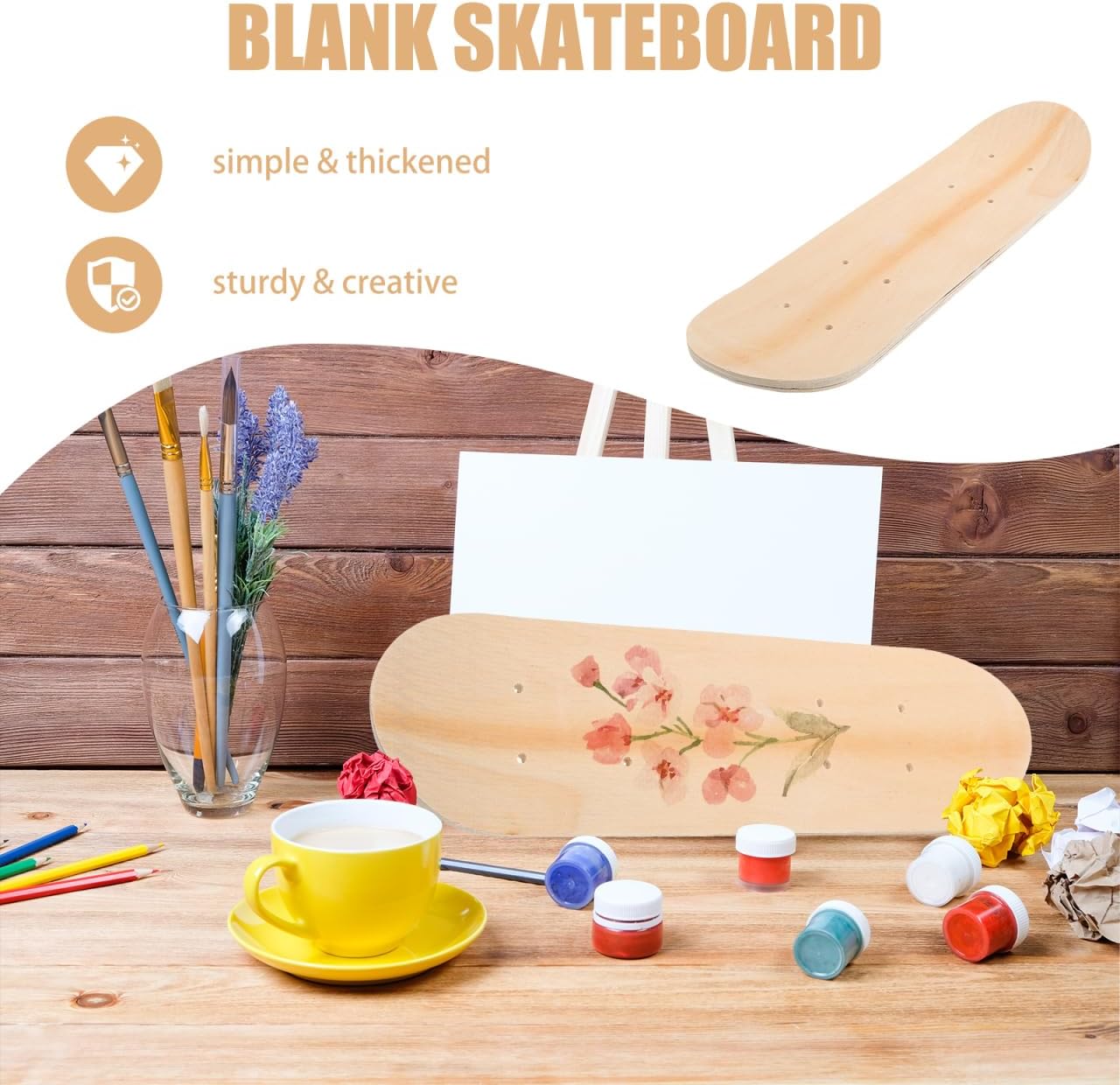 DIY Blank Skateboard Deck - 7-Layer Maple Wood for Custom Art, Skate Projects & Creativity (17 x 5 Inch)