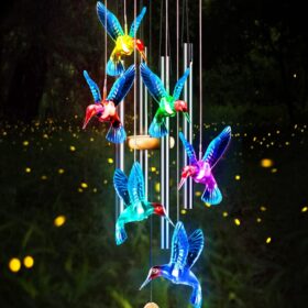 Hummingbird Solar Wind Chimes with Color-Changing LED – 25-Inch Memorial Wind Chimes for Outside, Deep Tone Aluminum Tubes, Sympathy Garden Gifts for Mom, Grandma, and Neighbors