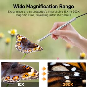 Teslong USB-C Digital Microscope with Stand – 10X-200X Zoom, 8 LED Lights, Portable Handheld Inspection Camera for iPhone 15, Android & PC