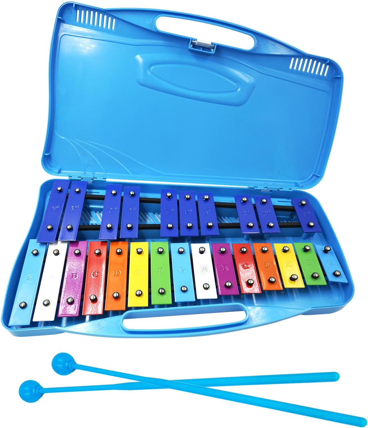 Soulmate 25-Note Professional Xylophone Glockenspiel – Portable Percussion Instrument with 2 Octaves, Carrying Case, and Tuned Mallets for Music Education & Beginners (Blue)