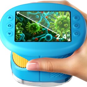 Digital Microscope for Kids with 4K Screen – 1000X Handheld Pocket Microscope with 12 Prepared Slides, 32GB Card & LED Lights – Portable Educational STEM Science Toy for Boys & Girls (Blue)