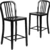 Flash Furniture Gael Commercial Grade 24-Inch Counter Stool (2-Pack) - Black Metal Indoor-Outdoor Bar Stool with Vertical Slat Back