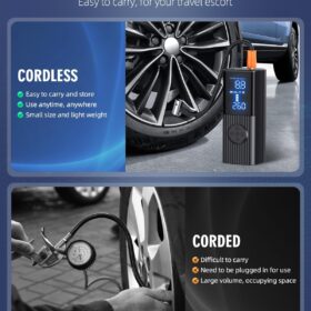 Cordless Tire Inflator Portable Air Compressor - 180PSI Digital Car Air Pump with Smart Gauge, Fast Inflation, LED Light & Auto Shut-Off for Vehicles, Motorcycles & Bicycles