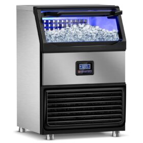 350Lb Commercial Ice Maker Machine with 75Lb Storage Bin - 108 Cubes per Cycle, Stainless Steel Countertop/Freestanding Ice Maker with Self-Cleaning, Water Filter, and Scoop for Restaurants, Bars, and Hotels