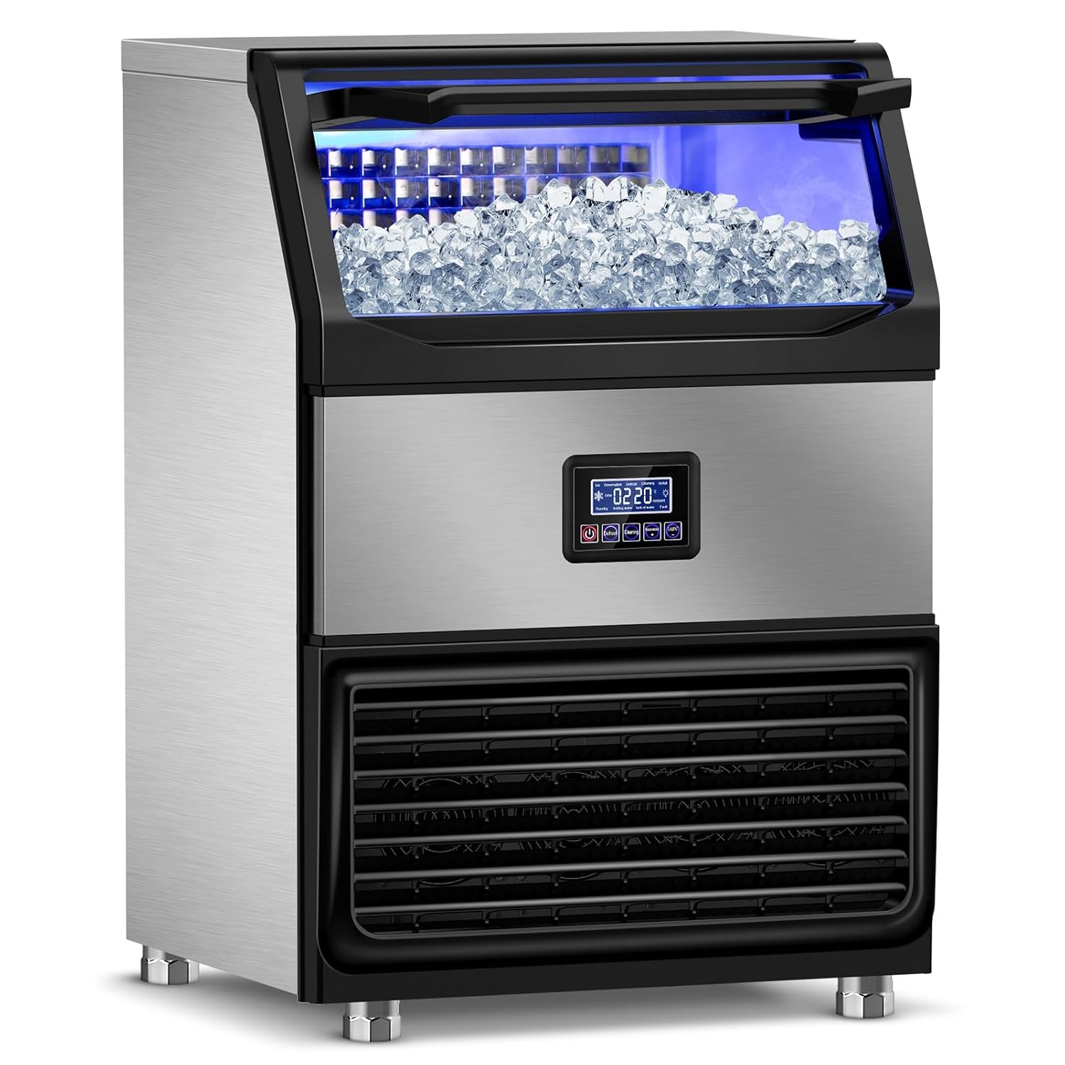350Lb Commercial Ice Maker Machine with 75Lb Storage Bin - 108 Cubes per Cycle, Stainless Steel Countertop/Freestanding Ice Maker with Self-Cleaning, Water Filter, and Scoop for Restaurants, Bars, and Hotels