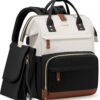 LOVEVOOK Diaper Bag Backpack with Changing Station – Large 16-Pocket Waterproof Travel Bag for Mom & Dad, Black-Beige