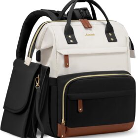 LOVEVOOK Diaper Bag Backpack with Changing Station – Large 16-Pocket Waterproof Travel Bag for Mom & Dad, Black-Beige